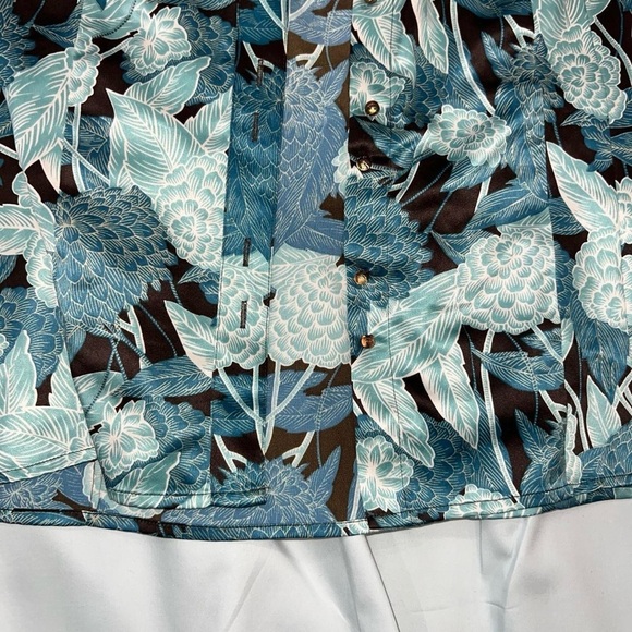 Ann Taylor Teal and Black Floral Button Down Shirt - Picture 2 of 6